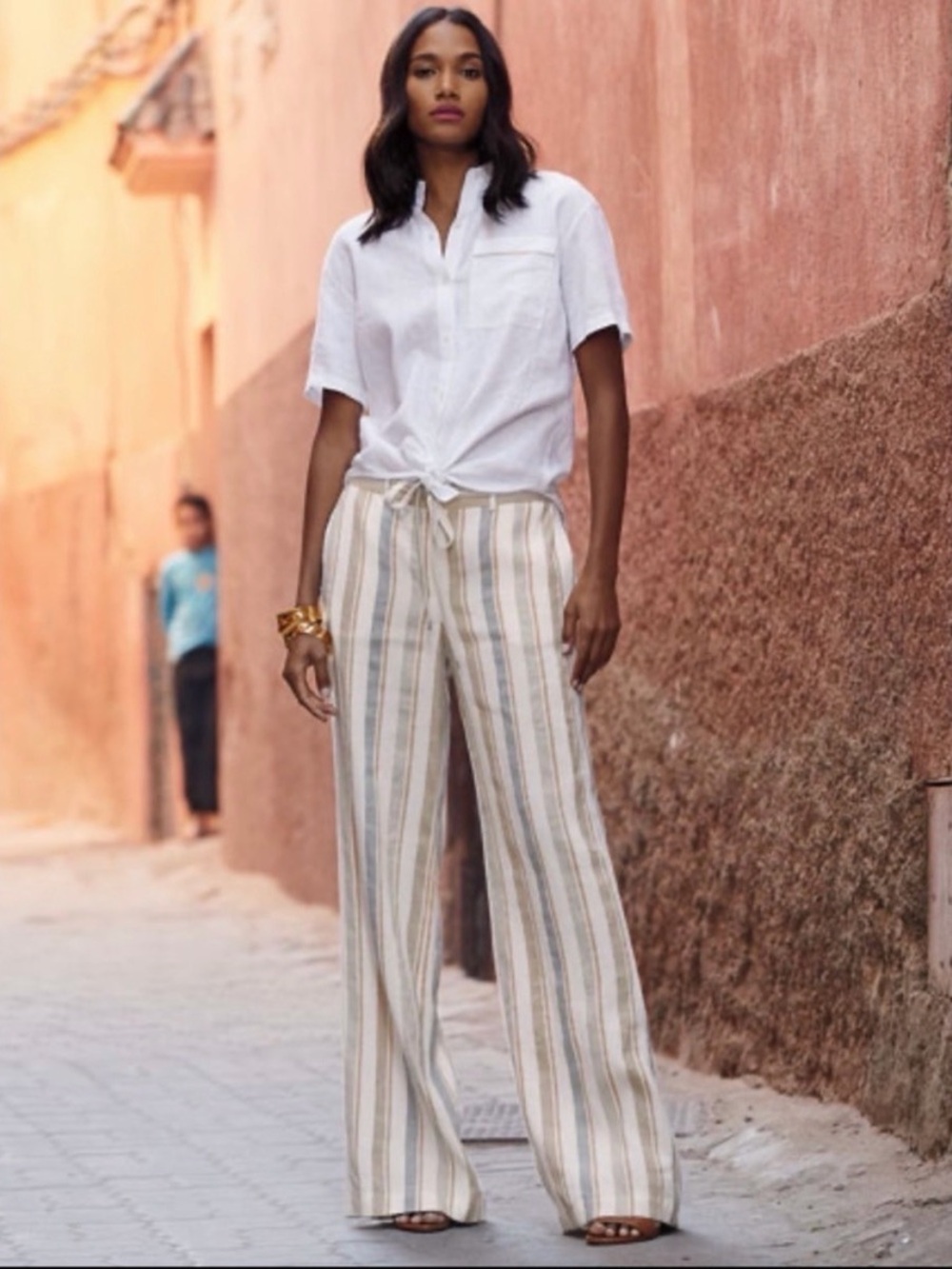Nwot LAFAYETTE 148 New York l
Linen Harmonious Columbus
Striped Wide-Leg Pants S